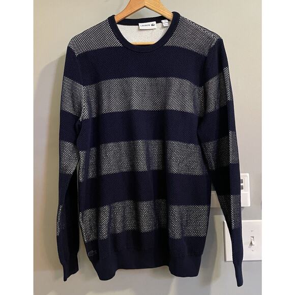Lacoste Other - Lacoste Sweater Colorblock Stripe Mesh Overlay Crewneck Mens Large